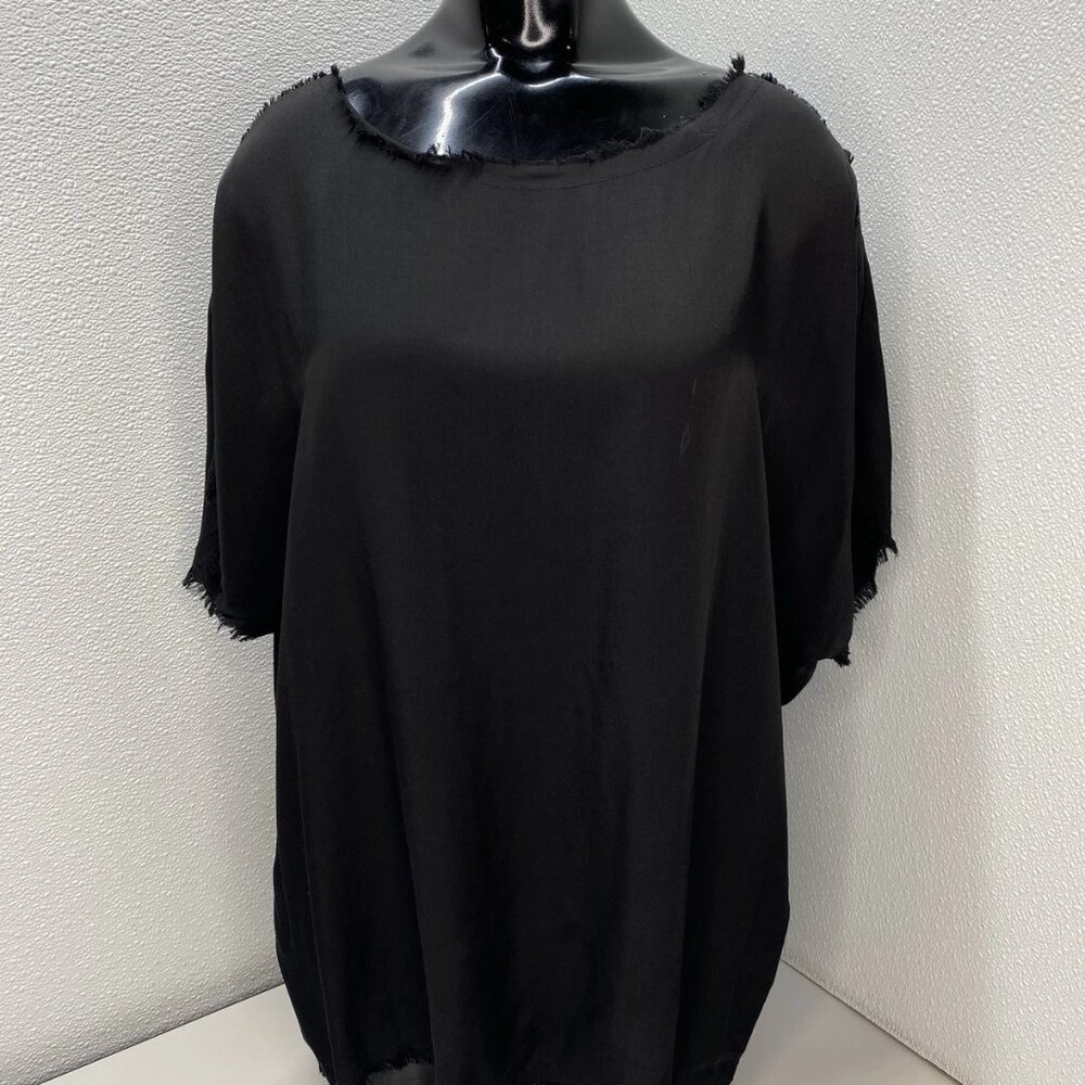 Sanctamuerte Women’s Girocollo Frayed-Trim Short Sleeve T-Shirt Black Size XS